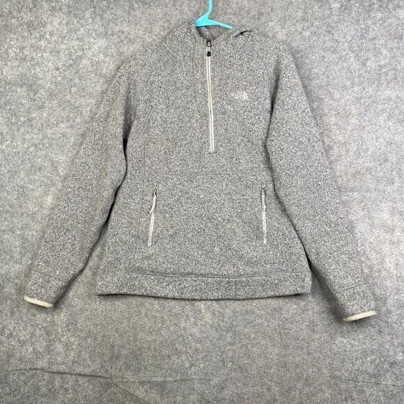 The North Face Women's 1/4 Zip Crescent Fleece Jacket Size M Heather Grey Hoodie - Picture 1 of 11